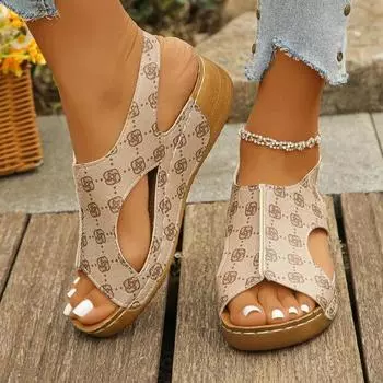 2025 Женская обувь Открытый носок Женские сандалии для отдыха на открытом воздухе Повседневные сандалии Женские с круглым носком на танкетке Слипоны Большие размеры Обувь для женщин Zapatos 36 шампанского