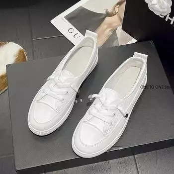 2025 Женская обувь Женские кроссовки из искусственной кожи для ходьбы Кроссовки на низкой платформе Мокасины Белые плоские туфли без застежек из вулканизированной ткани Повседневная обувь 35 белый