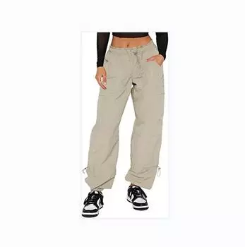 2025 Женская одежда, свободные лямки Multi-Bag прямые эластичные повседневные брюки XS белый
