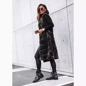 2025 Женская осенне-зимняя меховая жилетка с круглым вырезом, длинная жилетка, куртка S белый