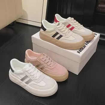 2025 Женская повседневная парусиновая спортивная обувь на плоской подошве - модные кроссовки для тренировок 39 чёрный/бежевый