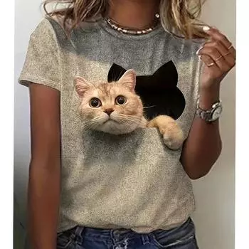 2025 женская рубашка да мода де руа гато бонито 3d импрессо манга курта универсальная в торно до пескосо топо ретро 3d пинтура де гато манга курта S