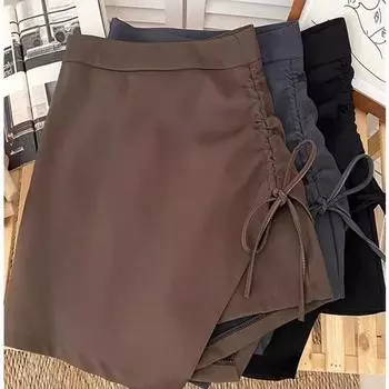 2025 Женская юбка А-силуэта с завышенной талией и плиссировкой, с завязками на шнурке 4XL