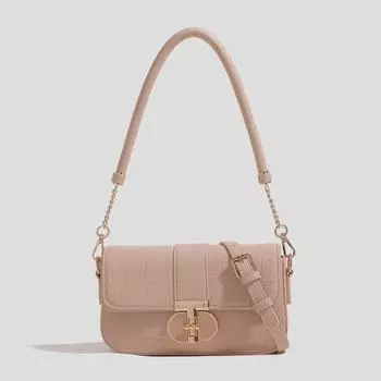 2025 Женская универсальная розовая фактурная сумка-багет через плечо с цепочкой