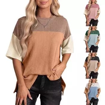 2025 Женская универсальная рубашка с круглым вырезом - Стильный трехцветный повседневный топ M
