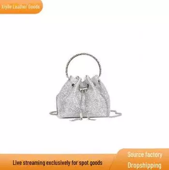 2025 женская вечерняя сумочка со стразами и кисточками – высококачественная фактурная сумка, дизайн в виде ведра с бриллиантами 17cm x 10cm x 14cm, 0.46kg