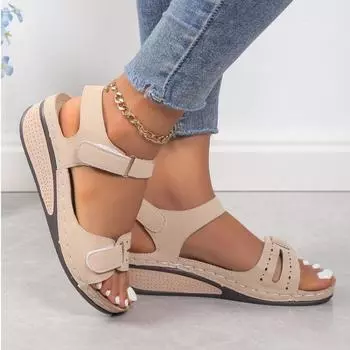 2025 Женские босоножки Лето Открытый носок Большой размер Танкетка Женская мода Женская обувь 36 коричневый