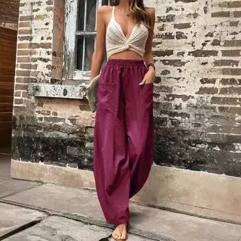 2025 Женские брюки Однотонные Карманные Женские Повседневные брюки Эластичные брюки Брюки S серый