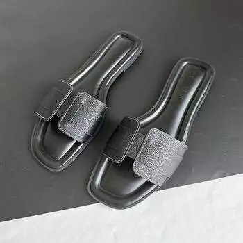 2025 Женские современные тапочки Роскошные кожаные тапочки Женские сандалии Повседневные шлепанцы Летняя уличная удобная обувь на плоской подошве 37 чёрный
