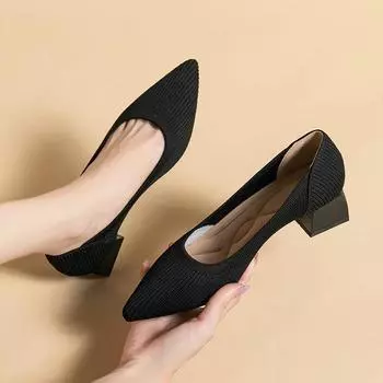 2025 Женские туфли с острым носком Весна/осень Модные трикотажные дышащие удобные рабочие туфли Нескользящие женские туфли-лодочки на резиновой подошве 34 абрикосовый света