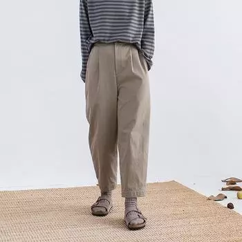 2025 Женские универсальные брюки цвета серого хаки из хлопка с эффектом моркови и полуэластичной талией S