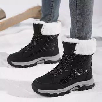 2025 женские зимние ботинки, зимние утепленные плюшевые ботинки, женские модные теплые кроссовки, толстая подошва, нескользящая хлопковая обувь для снега 36 белый