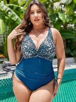 2025 Женский Новый Купальник Цельный Купальник Плюс Размер Пуш-Ап Большие Цветочные Купальники Пляжная Одежда Купальные Костюмы 0XL