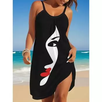 2025 Женское Летнее Повседневное Платье Без Рукавов С Принтом Летнее Платье Для Праздников Женская Одежда S