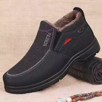 2025 зима для пожилых мужчин хлопчатобумажные туфли тканевые туфли на плоской подошве с круглым носком флисовые повседневные мужские туфли на толстой подошве с высоким берцем 39 жёлтый