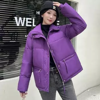 2025 Зима Новое Большое Модное Корейское Свободное Хлопковое Пальто со Стоячим Воротником Утолщенное Теплое Хлопковое Пальто Куртка M