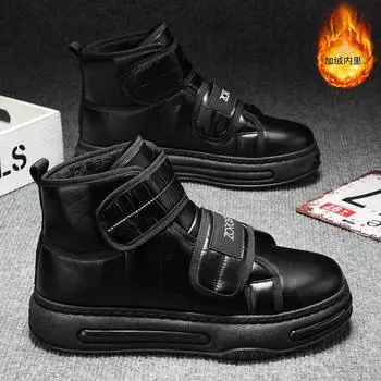 2025 зима новые повседневные высокие кеды студенческие пуховые тканевые бордшузы корейская версия пуховые рабочие ботинки спортивная спецобувь мужская 39