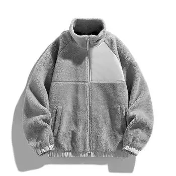 2025 зима новый модный тренд куртка из овечьей шерсти парная куртка флисовый утолщенный теплый свитер S светло-серый