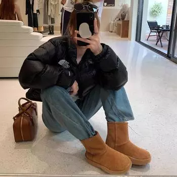 2025 зимние ботинки из бархата Майяра на северо-востоке из хлопка, средние ботинки, утолщенные теплые кожаные меховые зимние ботинки, универсальная женская обувь 35 коричневый