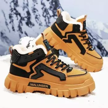 2025 Зимние ботинки Мужские кроссовки Нескользящие Зимние на толстой подошве Защищающие от холода Плюшевые Хлопковые туфли Повседневные мужские ботинки 39-44 Zapatos Hombre 39 жёлтый