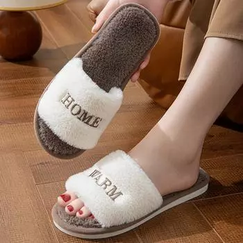 2025 зимние домашние плюшевые теплые хлопковые тапочки с вышивкой на мягкой подошве 36-37 белый