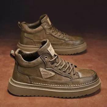 2025 зимние мужские ботильоны модные повседневные туфли в стиле ретро на шнуровке мужские кроссовки нескользящие теплые кожаные туфли Botas Zapatillas 39 коричневый