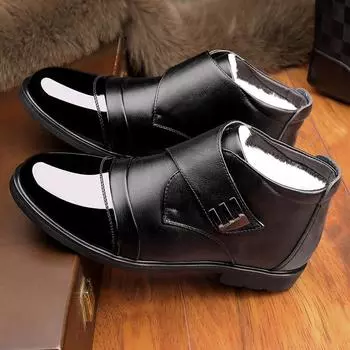 2025 зимние новые мужские деловые кожаные туфли мужские высокие теплые хлопковые туфли морозостойкие теплые хлопковые туфли 7688 38 чёрный