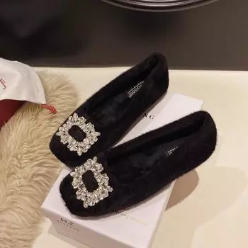 2025 зимние теплые женские плюшевые туфли на плоской подошве в корейском стиле Мэри Джейн женские повседневные туфли-лодочки рабочая обувь для улицы 35 бежевый