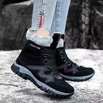 2025 зимняя хлопковая обувь водонепроницаемая женская обувь на платформе мужская обувь теплые зимние сапоги большого размера бархатная уличная обувь нескользящая 34 чёрный