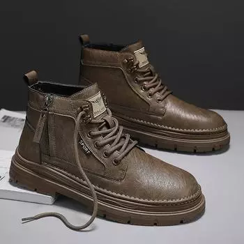 2025 зимняя мужская повседневная обувь однотонные удобные ботильоны для активного отдыха износостойкие нескользящие высокие спортивные мужские ботинки 39 хаки
