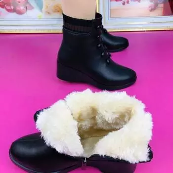 2025 зимняя новая обувь Douyin с таким же уклоном подошвы из шерсти зимняя женская обувь резиновая мягкая подошва женские сапоги производитель 35 красный