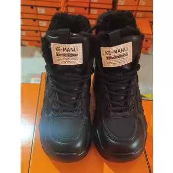 2025 Зимняя обувь из натуральной кожи Женские зимние ботинки Теплые плюшевые Зимняя обувь от холода Увеличение высоты 8 см Модный бренд Женские ботильоны 35 чёрный