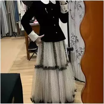 2025 зимняя романтическая милая юбка в горошек с сетчатым узором, женская юбка с плетением, длинная юбка one size fits all абрикосовый