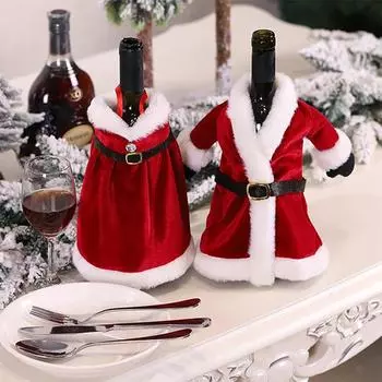 2025Christmas Wine Bottle Cover Set Golden Velvet Dress Clothes Cap Wine Bottle Bag Sleeve Xmas New Year Dinner Table Decoration