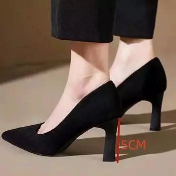 2025Элегантные Высокие Классические Черные Туфли-лодочки Летние Остроносые Вечерние Свадебные Туфли Женские Квадратный каблук офис 34