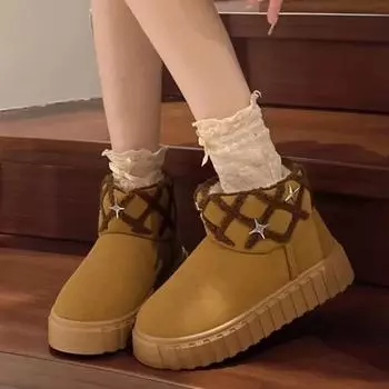 2025new Winter Comfortable Thick Sole Snow Boots Home Plush Warm Slip-on Women Ankle Boots Classic Faux Suede Design Botas Mujer 36 хаки