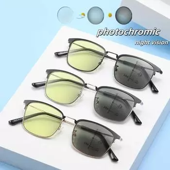 2025Night Vision Мультифокальные фотохромные очки Желтые очки для чтения с защитой от синего света Деловые очки двойного назначения для пресбиопии 0 матовый черный