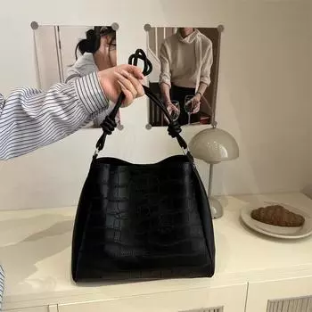 2025PU с рисунком камня под крокодила, модная, простая, ретро, переносная сумка через плечо с подмышкой чёрный