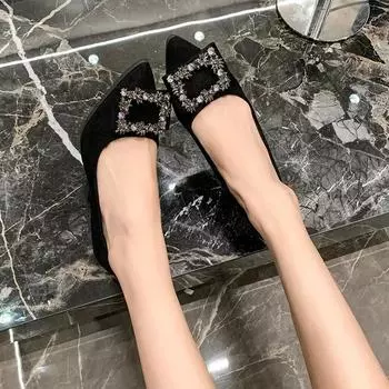 2025Роскошные клинья с острым носком и стразами Женские новые дизайнерские туфли Элегантные хрустальные свадебные туфли 35 чёрный