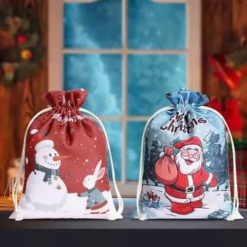 2025Рождественская подарочная упаковка Drawstring Merry Christmas Санта-Клаус Подарочный пакет большого размера Печенье Конфеты Mistery Box Упаковочная сумка