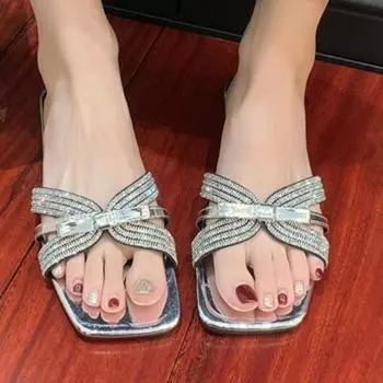 2025Summer New Fashion Open Toe Flat Slippers Brand Designer Outdoor Non-slip Beach Vacation Wear-resistant Flip Flops 36-43Size 36 серебряный