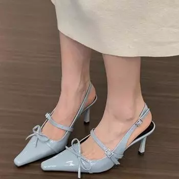 2025Summer Pointed Toe lady Women s High Heel Sandals Eelgant Butterfly-knot Party Shoes for Women Fashion Dress Pump 35 синий