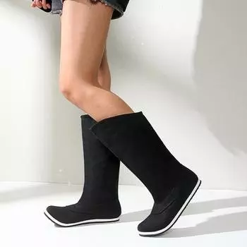 2025wish2024 autumn new large size retro upturned head soft sole inner height increase foreign trade medium boots 34 чёрный
