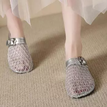 2025Women s Spring New Fashion Round Toe Designer Thick Heel Slippers Outdoor Casual Comfortable Shallow Slip-On Women s Sandals 35