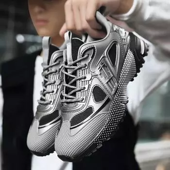 2025YRZL Men s Casual Running Shoes Thick Sole Non Slip Soft Sole Fashion Comfortable Breathable Sneakers for Men Size 39-46 39 серебряный