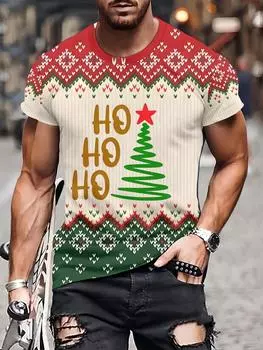 2026 Christmas 3D Printed T-Shirt Cartoon Graphic T Shirt For Men Reindeer Candy Graphic Tee Shirts Gifts Oversized T Shirt S