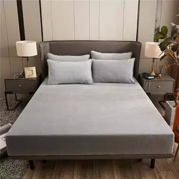 2026 New Bed Cover Flannel Bed Linen Elastic Fitted Sheet Soft Mattress Protector (Pillowcase Need Order) Bed sheet (90x200x25cm)