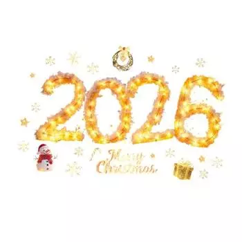 2026 С Рождеством Христовым Наклейка на окно Съемная Водонепроницаемая ПВХ Рождественская Золотая Гирлянда Статическая Наклейка на стекло Праздничное Украшение для вечеринки Декаль золотистый