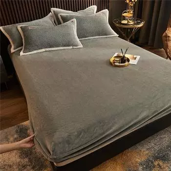 2026 Winter Warm Solid Flannel Elastic Band Fitted Sheet Mattress Protector Cover Super Soft Cozy King Size Double Bed Bed Sheets Bed sheet (90x200x25cm)