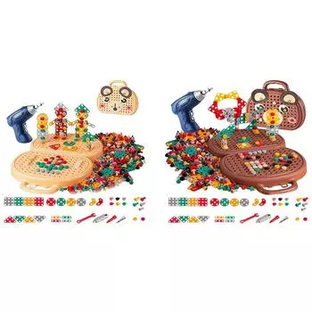 203 шт., креативная мозаика-головоломка, игрушка Монтессори, игровой ящик для инструментов с электрической дрелью, винт, модные биты, винтовая игрушка для детей bear